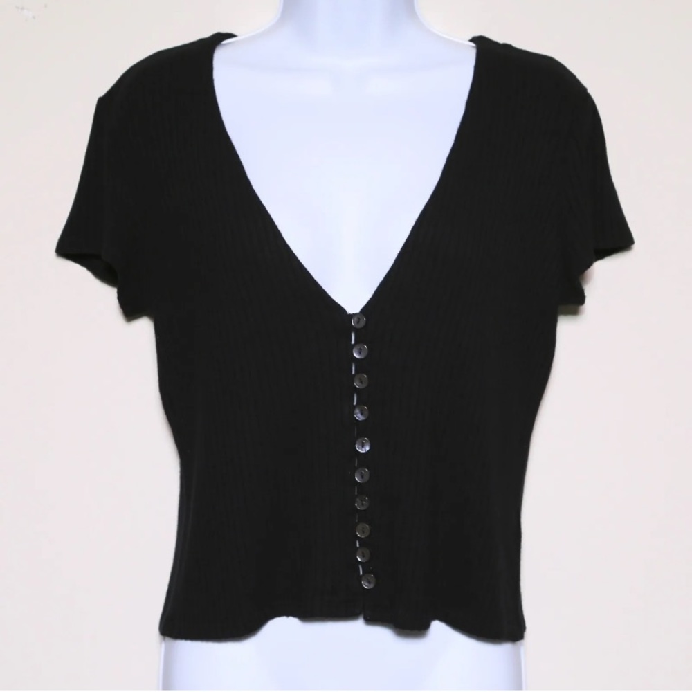 Reformation Women’s Size 3X Black Gellar Knit Ribbed Short Sleeve Top